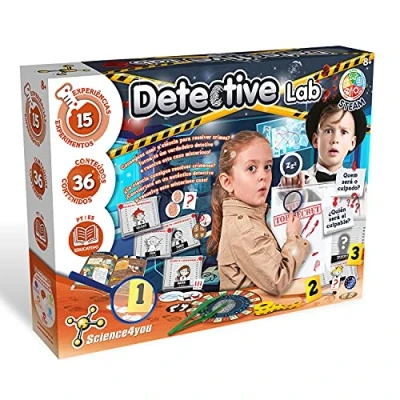 Imagen de Science4you Laboratorio Kit Detective con 15 Experimentos Científicos: Resuelve el Caso Misterioso, Encuentra Las Pistas, Huellas Dactilares, Pegadas, Regalo para Niños 7 8 9 10 Años (80002993)