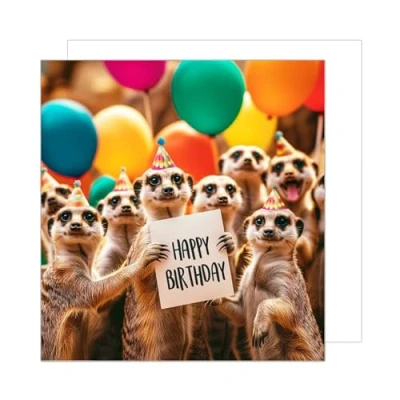 Imagen de Edition Seidel Tarjeta de cumpleaños cuadrada premium con sobre, felicitación Happy Birthday Billet Animal Hombre Mujer Cool Suricata Humor Divertida (