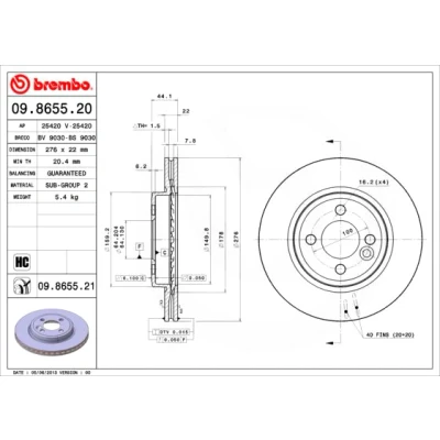 Imagen de BREMBO COATED DISC LINE 09.8655.21 Disco de freno 276 22 4 ventilación interna revestido altamente carbonizado MINI: Hatchback, Cabrio
