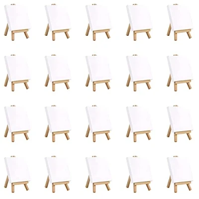 Imagen de Belle Vous Pack De 20 Mini Lienzos con Caballete Madera Pequeño 10 x cm Preestirados, Imprimados en Blanco Mesa para Pinturas Óleo y Acrílico