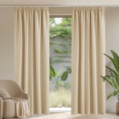 Imagen de PONY DANCE Cortinas Opacas 2 Piezas Termicas Aislantes Frio y Calor Salon Modernas Cortina Blackout Dormitorio Matrimonio para Riel, 228x228 CM, Beige Oscuro