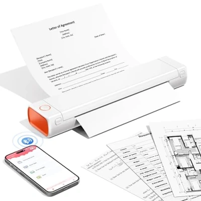 Imagen de Phomemo M08F Impresora Térmica Portátil, Compatible con Smartphone vía Bluetooth, PC Cable USB, de Viaje Soporta Papel Térmico A4, Blanco Naranja