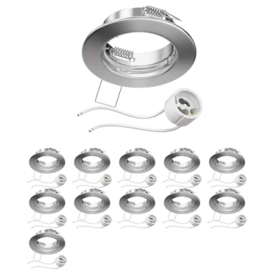 Imagen de ledscom.de 12 piezas marco empotrable de techo FERE cromo mate (LED/Halógeno/GU10/MR16/PAR16/50mm) incl. casquillo GU10