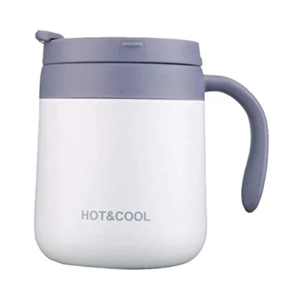 Imagen de Gteller taza de café acero inoxidable 12 onzas, aislada al vacío doble pared con tapa y asa para mantener la bebida caliente fría (blanco)