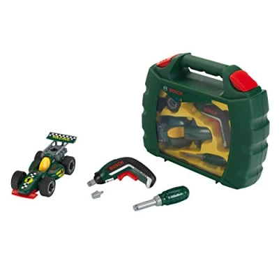 Imagen de Theo Klein 8395 Set de maletín herramientas Grand Prix con destornillador eléctrico Ixolino, Coche carreras atornillable, Medidas 32 cm x 26 9 cm, Juguete para niños a partir 3 años