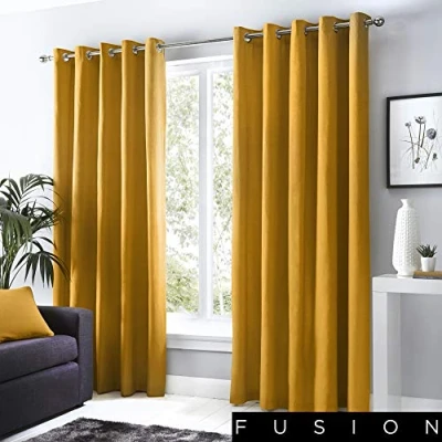 Imagen de Fusion Sorbonne Par de Cortinas con Ojales 100% algodón, 117 x 183 cm, Color Ocre