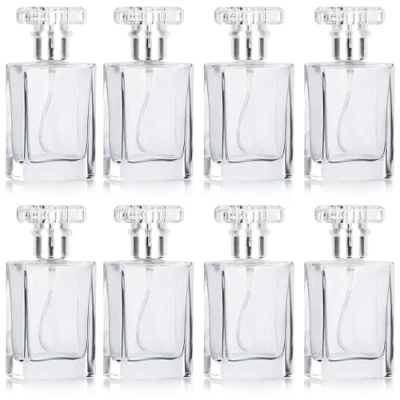 Imagen de Belle Vous Frasco Vacío Atomizador Perfume Rellenable 30 ml Frascos para Cristal Transparente (Pack de 8) Bote Spray Plateado Viajes, Aceites Esenciales, Loción After Shave