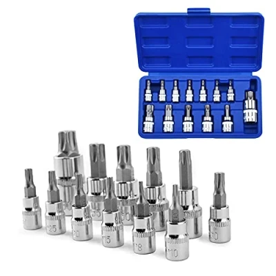 Imagen de nutmanel 13 piezas Juego de Llaves Vaso Torx, Puntas Vaso, Hex S2 Vasos e Torx Hembra, T8 / T10 T15 T20 T25 T27 T30 T40 T45 T50 T55 T60 T70