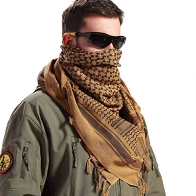 Imagen de FREE SOLDIER Bufanda Militar Shemagh Tactical Desert Keffiyeh de Cuello con Cabeza árabe Borla 43x43 Pulgadas,Marrón