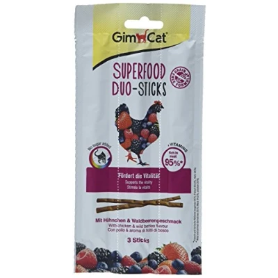 Imagen de GimCat Superfood Duo Sticks pollo y baya silvestre Suave snack para masticar con un alto contenido de carne vitaminas 24 paquetes (24 x 3 sticks)