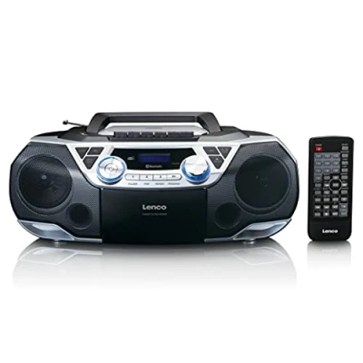 Imagen de Lenco SCD 720 Boombox DAB+ Bluetooth 5.0 Toploader CD/MP3 Placa de casete Radio FM Puerto USB 2 x 6 W RMS Bass Reflex Mando a distancia Plata