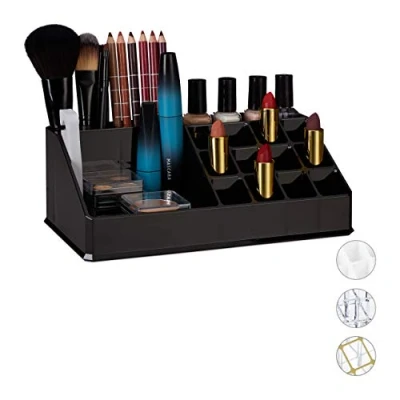 Imagen de Relaxdays, 8 x 22 12,5 cm Organizador de Maquillaje con 16 Compartimentos, Acrílico, Negro, 5