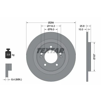 Imagen de TEXTAR PRO 92252703 Disco de freno 284 10 05/07 114,3 macizo revestido sin perno sujeción rueda, buje rueda KIA: cee‘d II Hatchback