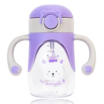 Imagen de Bunnytoo 280ml Vaso Entrenamiento Bebé Con Pajita Flexible,Taza Bebes，Vaso Para Bebe，Con Asas y Sistema Antiderrame, sin BPA, 6 meses+,Color Púrpura