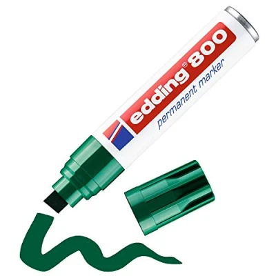 Imagen de edding 800 marcador permanente verde 1 rotulador punta biselada 4 12 mm para marcas llamativas resistente al agua, secado rápido, indeleble cartón, plástico, madera, metal, vidrio