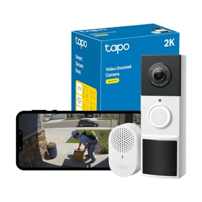 Imagen de Tapo Timbre inalámbrico con cámara de Video 2K 3MP Alimentado por batería, visión Ultra Amplia 160, Nocturna a Todo Color, detección IA, IP65 Resistente la Intemperie, Compatible