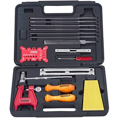 Imagen de Oregon Kit de Afilado Cadena Motosierra con Estuche rígido, Contiene limas, Asas, medidor Profundidad, Tornillo Banco, cuña tala y más Accesorios.