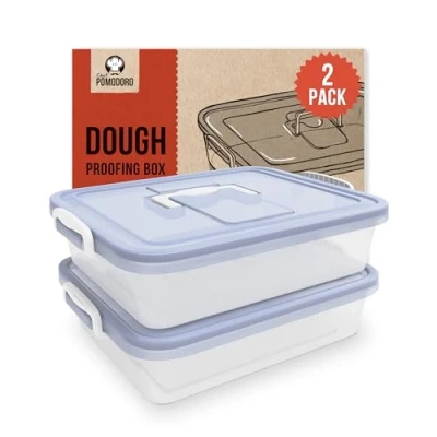 Imagen de Chef Pomodoro Caja con Tapa para Fermentar Bolas de Masa Pizza, Contenedor Plástico 35 x 28 cm 4 6 Masa, Transparente Práctica Asa Transporte (Azul, Paquete 2)