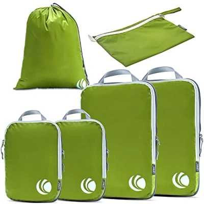 Imagen de Cipway Juego de organizadores equipaje por compresión, ligeros y expandibles para la maleta (color verde, 6 unidades)