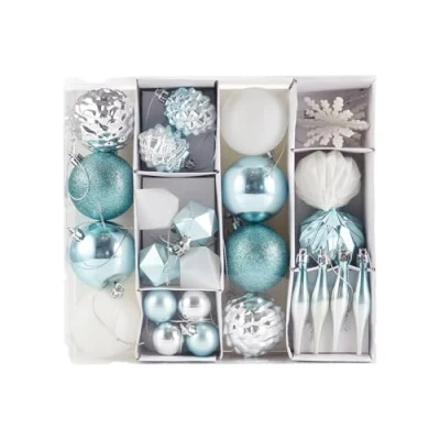 Imagen de HEITMANN DECO Navidad Juego de 29 Bolas y Adornos navideños Decoraciones navideñas Blancas, Plateadas Azul Turquesa, para Colgar en el árbol