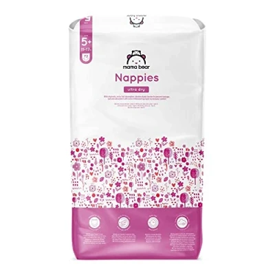 Imagen de Marca Amazon Mama Bear Pañales ultra secos, Talla 5+ (11 17 kg), Con canales, Bianco, 72 Unidad (1 Paquetes de 72) Nueva versión