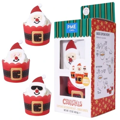Imagen de PME Navidad Kit de Decoración para Cupcakes Emoji Papá Noel (Set 6)