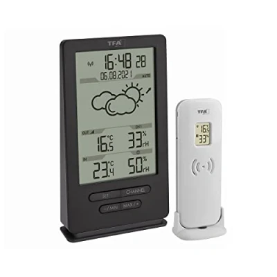 Imagen de TFA Dostmann Estación meteorológica digital inalámbrica con sensor exterior, 35.1162.10, clima interior y emisor, pronóstico del tiempo, incluye radio, temperatura/humedad, exclusivo de