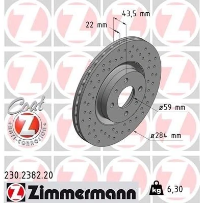 Imagen de ZIMMERMANN COAT Z 230.2382.20 Disco de freno 284 22 6/4 4 98 ventilación interna, perforado revestido ABARTH: 500 / 595 695 Hatchback