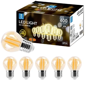 Imagen de Aigostar Vintage Bombilla LED E27, 6W Equivalente a 48W,Luz Cálida 2200K, 600lm, G45 Filamento Led,No Regulable,6 Pieza