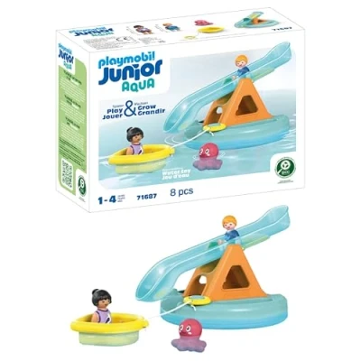 Imagen de PLAYMOBIL Junior Aqua 71687 Isla de Baño con Tobogán, ncluye Muelle y escondite para Animales, Juguete sostenible Hecho plásticos a Base Plantas, Juguetes niños niñas Partir 1 año