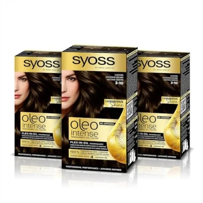Imagen de Syoss Oleo Intense Tinte 3 10 Castaño Coloración permanente Sin Amoníaco Cobertura profesional De canas Resultados peluquería (Pack 3)