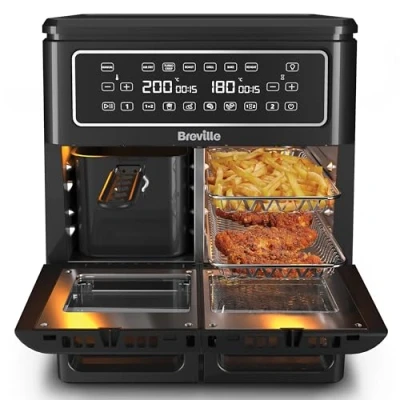 Imagen de Breville freidora de aire Halo Flexi Horno con doble digital 11 L Air Fryer: +10 raciones Fríe, hornea, asa y calienta 2400 W Negro [VDF130X]