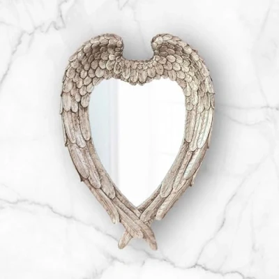 Imagen de Homezone Espejos de pared con forma corazón pequeños y alas ángel, diseño corazón, plumas, para montar en la pared, decoración del hogar (alas ángel pequeñas)