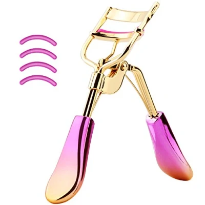 Imagen de Luxspire Rizador de Pestaña con 4Pcs Almohadillas Rellenar, Professional Portátil Pestañal Metal, Aptas para Toda Forma Ojos, Duradera Cómodo Usar, Burdeos