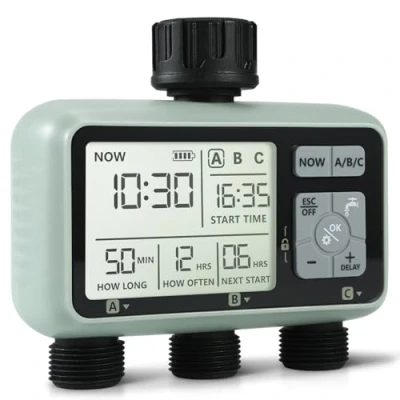 Imagen de Kazeila Water Timer Temporizador de Riego Automático 3 Salidas,Programador Digital para Mangueras Controlador Agua Programable IPX5 Impermeable