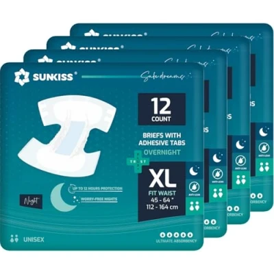 Imagen de SUNKISS TrustPlus Pañales para Adultos Durante la Noche con Máxima Absorción, Bragas Absorbentes Unisex Incontinencia, Mujeres y Hombres, Control de Olores, Talla XL, 48 Unidades