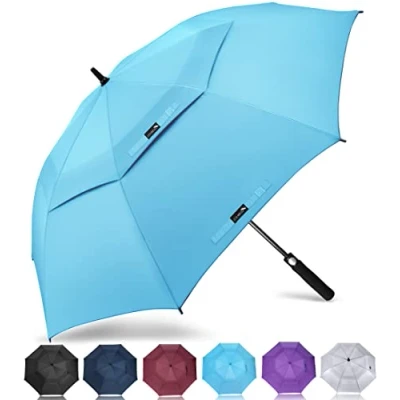 Imagen de ZOMAKE Paraguas Golf Antiviento Automatico 62 Pulgadas,Extra Grande Paragua Resistente con Doble Toldo Venteado Impermeable A Prueba de Viento Palo para Hombre Mujer(Azul Claro)