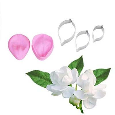 Imagen de Pétalo de la Flor Veinier Cortador Silicona Moldes Acero Inoxidable Fondant Juego, Decoración Tartas Herramientas Galletas Horneado Moldes, Fuente Horno Sugarcract Chocolate Pasta Goma Jazmín