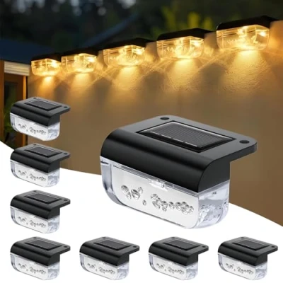 Imagen de Anmossi Luces Solares para Exteriores,8 Piezas Jardin,Luces Terraza Impermeables,Iluminación LED Escaleras,Escalones,Vallas,Patios,Terrazas,Marrón,Cálida Blanco