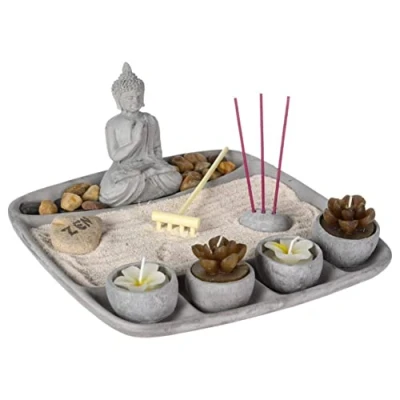 Imagen de ATMOSPHERA CREATEUR D&#039;INTERIEUR Jardín Campanas Zen 15 x 12 Tal y como se ve en la Imagen, el Set Incluye : Piedras, 1 Porta Velas, Campanas, Arena, Negro, l. H.16,5 cm