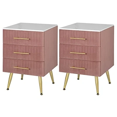 Imagen de WOLTU 2X Mesita de Noche con 3 Cajones Mesilla Auxiliar Sofá Mueble Espacio Almacenamiento Mesa Café 40.5x41x62cm Blanco Rosa Terciopelo MDF TS135rs 2