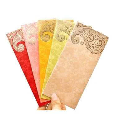 Imagen de ZIG ZAG Elegantes sobres de regalo para dinero, paquete 100 unidades, diseño Lifafa bodas, prosperidad, multicolor