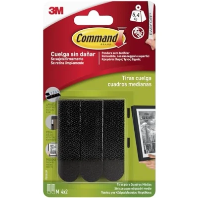 Imagen de Command Tiras Adhesivas Para Colgar Cuadros, Negro 4 Pares de Medianas Marcos, Espejos y Otros Adornos Sin Agujeros Taladrar Soporta Hasta 5,4 kg