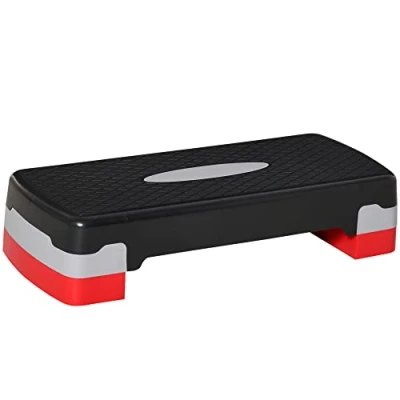 Imagen de HOMCOM Step para Fitness Stepper Aeróbic de Antideslizante con Altura Regulable 2 Niveles 10/15 cm Carga 150 kg Ejercicio en Casa Gimnasio 68x29x15 Negro y Rojo