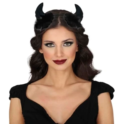 Imagen de Fiestas GUIRCA Diadema con Cuernos de Demonio y Boa (Talla Única) Accesorio para Disfraz Diablesa Halloween Disfraces Ideal Mujer Negro