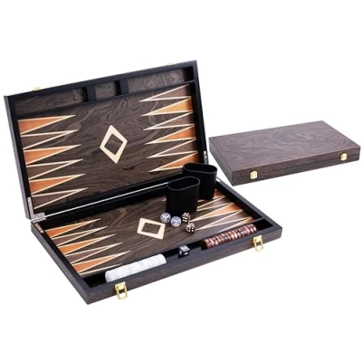 Imagen de Engelhart 250547 Backgammon de Lujo 18 Pulgadas Chapa Nudos Nogal y Barniz