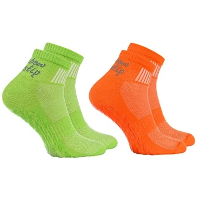 Imagen de Rainbow Socks Hombre Mujer Deporte Calcetines Antideslizantes ABS de Algodón 2 Pares Naranja Verde Talla 42 43