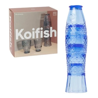 Imagen de DOIY Juego de Vasos Cristal Diseño en Forma Pez Fabricados con para Decorar Apilables Apto Lavavajillas Color Azul 8,3x8,3x32,5cm 4 Unidades