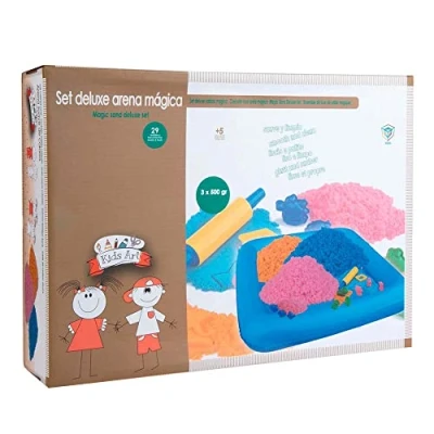 Imagen de DEQUBE Kit XL Arena mágica 1500 gr de 3 Colores No tóxica Incluye Bandeja, Rodillo y moldes (DeQube 912D00011)