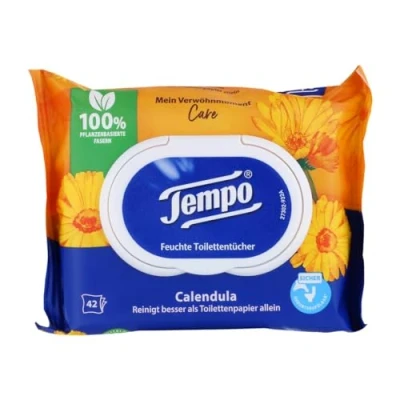 Imagen de Tempo toallitas húmedas para el baño, con caléndula y manzanilla, 1 paquete de 42 (16 x 3200 g)